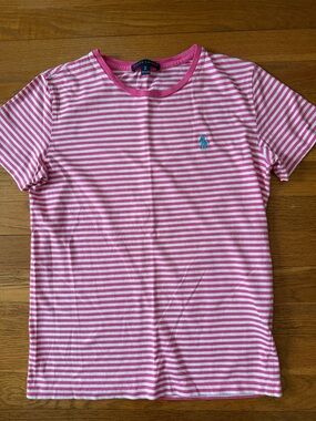 🌸Ralph Lauren pink/white striped tee. Size M.